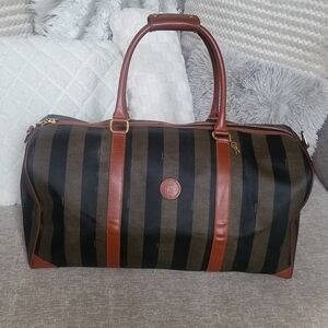 Fendi Pequin Striped Coated Canvas Boston 50 Bag